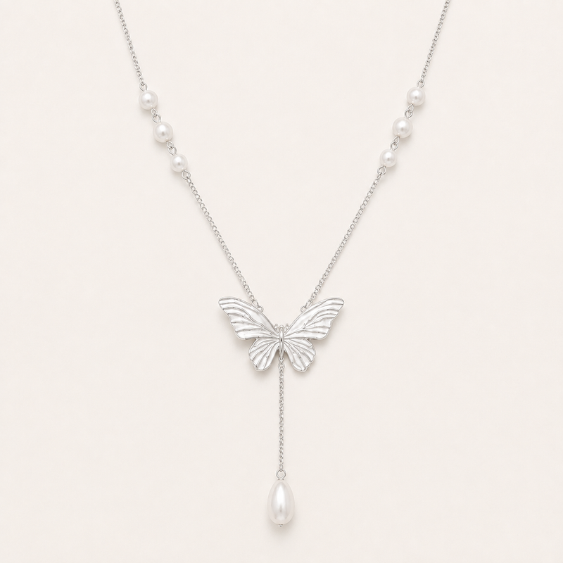 Margot Enamel Butterfly Pearl Necklace