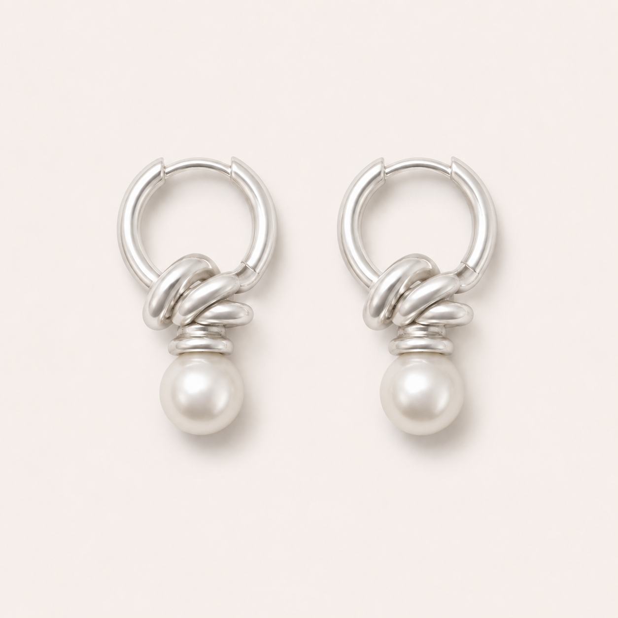 Sterling Silver Knotted Pearl Hoop Earrings