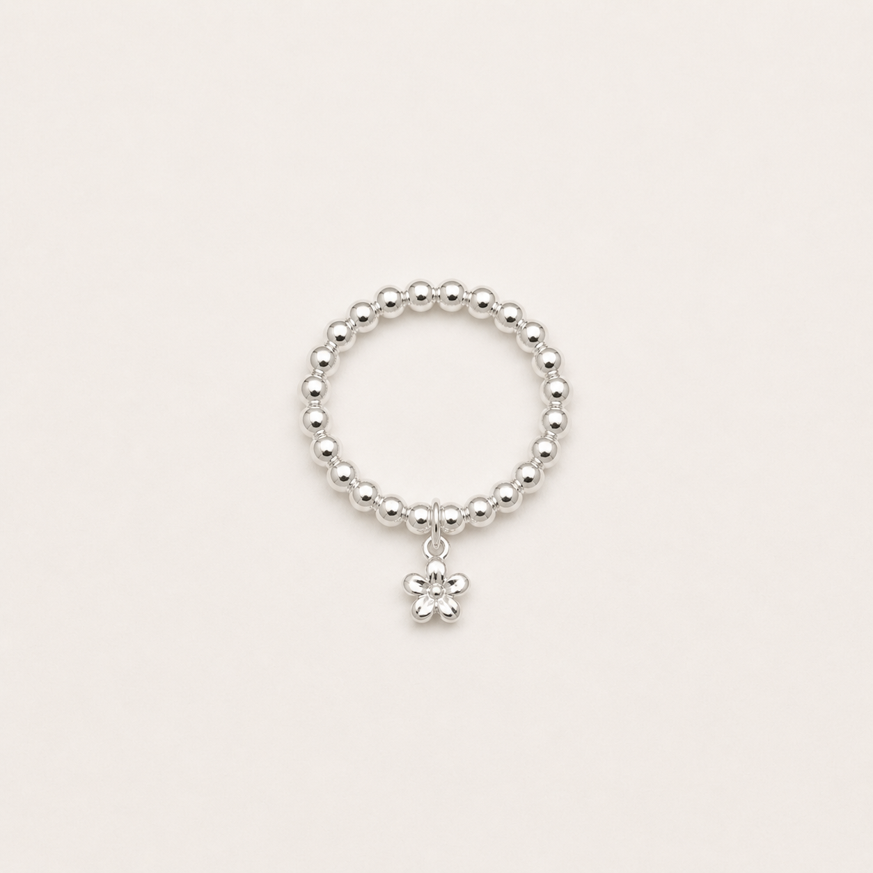 Sterling Silver Flower Charm Beaded Ring