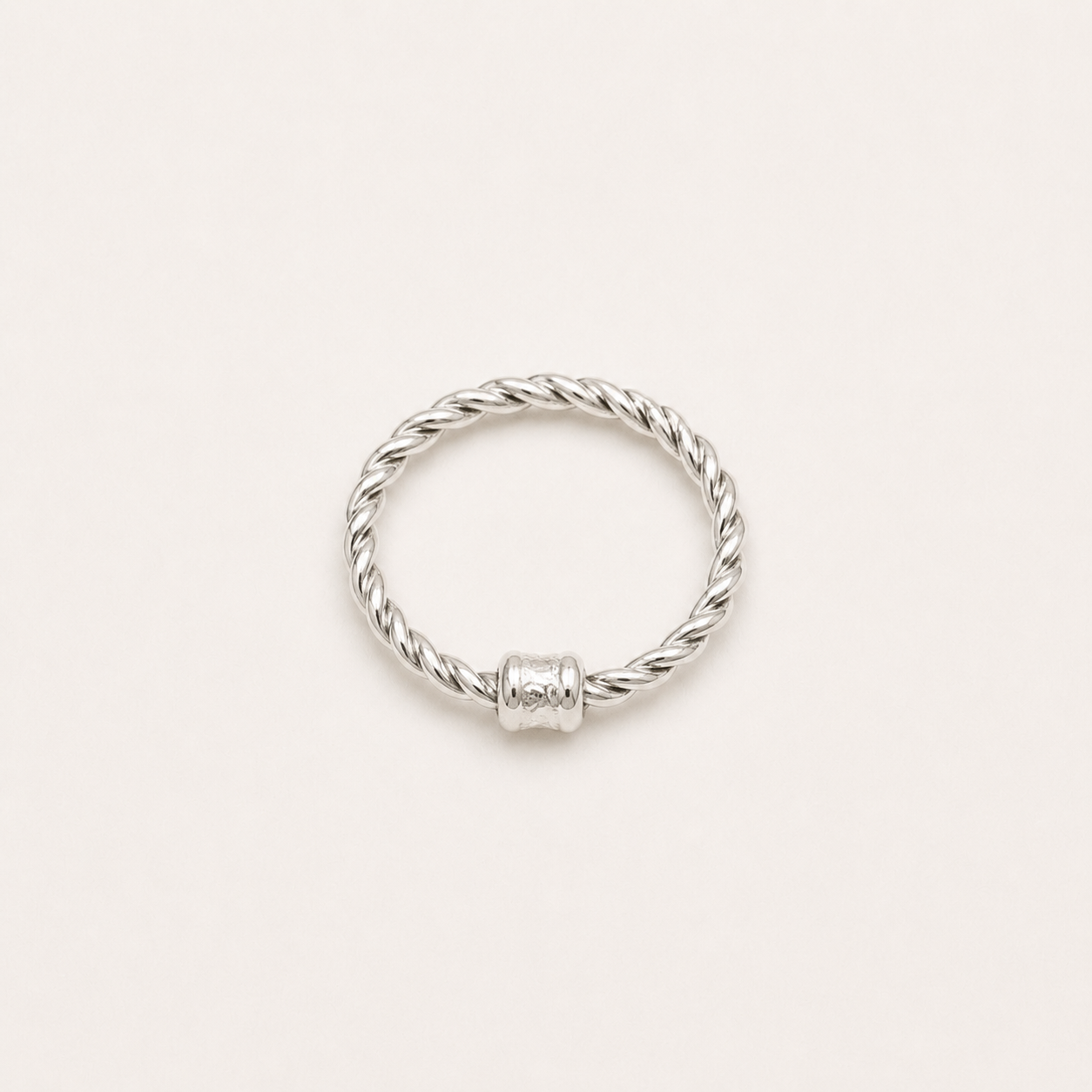 Gemina sterling silver twisted rope ring with a barrel bead detail