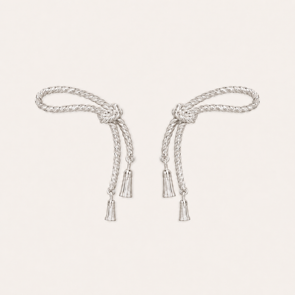 Sterling Silver Bow Tassel Earrings