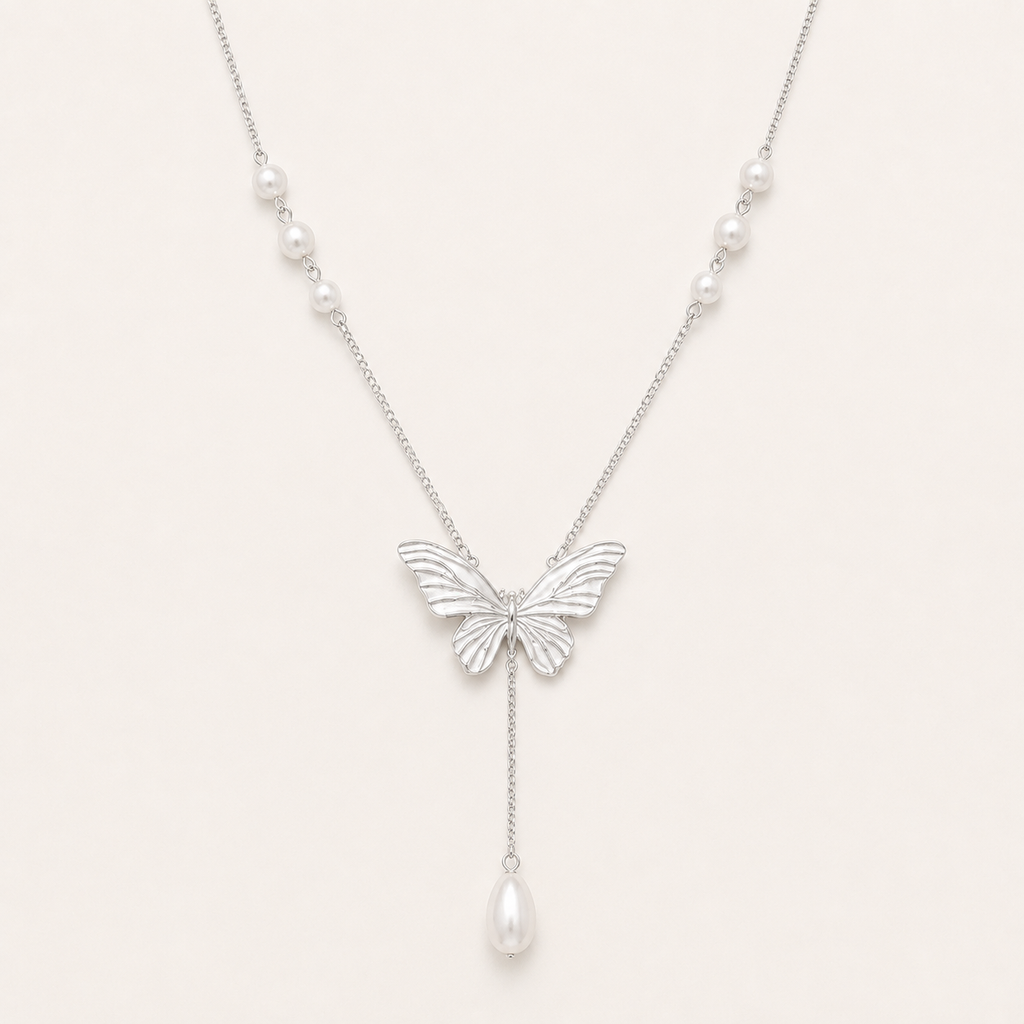 Margot Enamel Butterfly Pearl Necklace