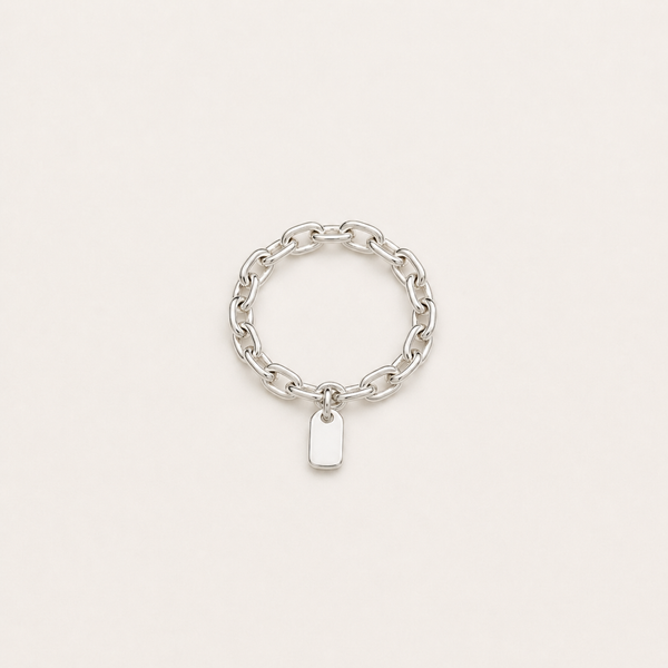 Sterling Silver Chain Tag Ring worn