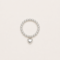 Gemina 925 sterling silver beaded stretch ring with a polished 3D heart charm