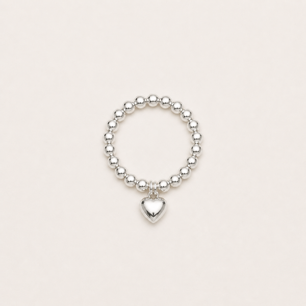 Sterling Silver Heart Beaded Ring
