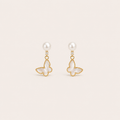 Gemina Marine gold butterfly earrings with natural white shell wings and a freshwater pearl